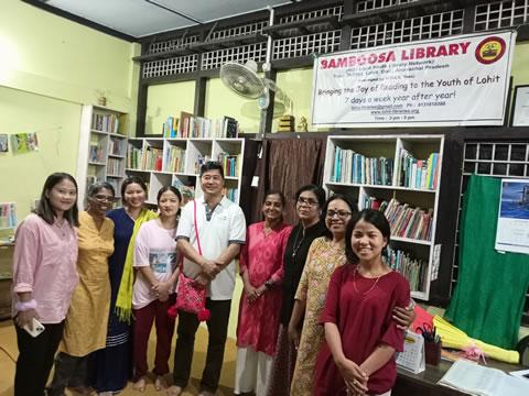 Eminent docu-film maker on environment Ms Deepa and team with Sri Sokhep Kri, Convenor Lohit Youth Libraries at Bamboosa Library